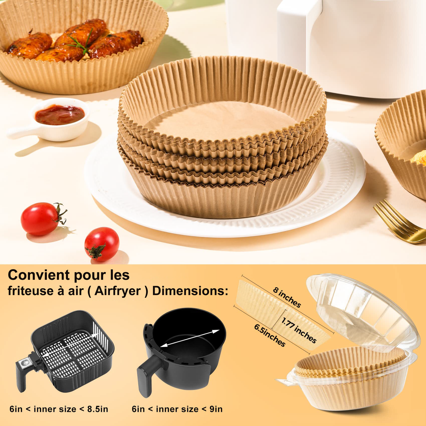 Anti9® – 100 Feuilles de Cuisson 16cm | Papier sulfurisé anti-adhésif pour friteuse à air, four & micro-ondes