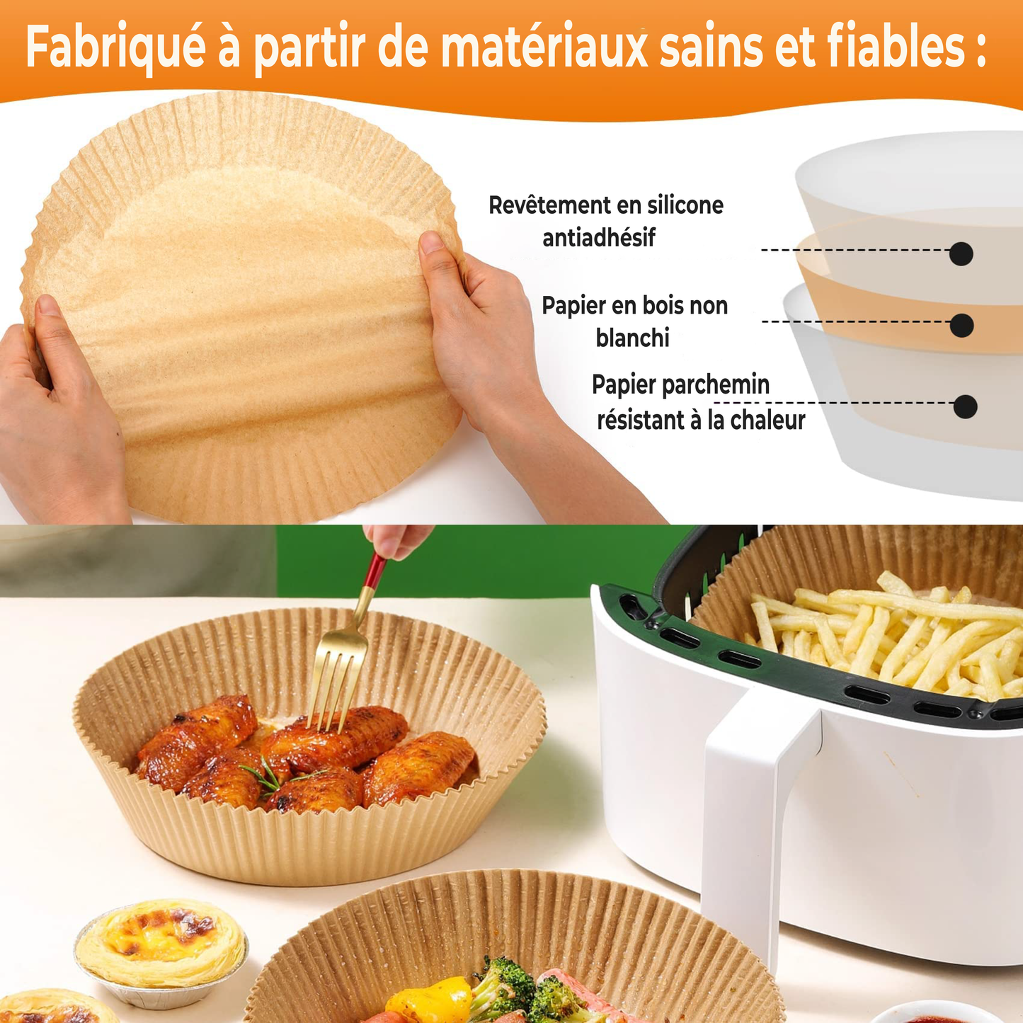 Anti9® – 100 Feuilles de Cuisson 16cm | Papier sulfurisé anti-adhésif pour friteuse à air, four & micro-ondes