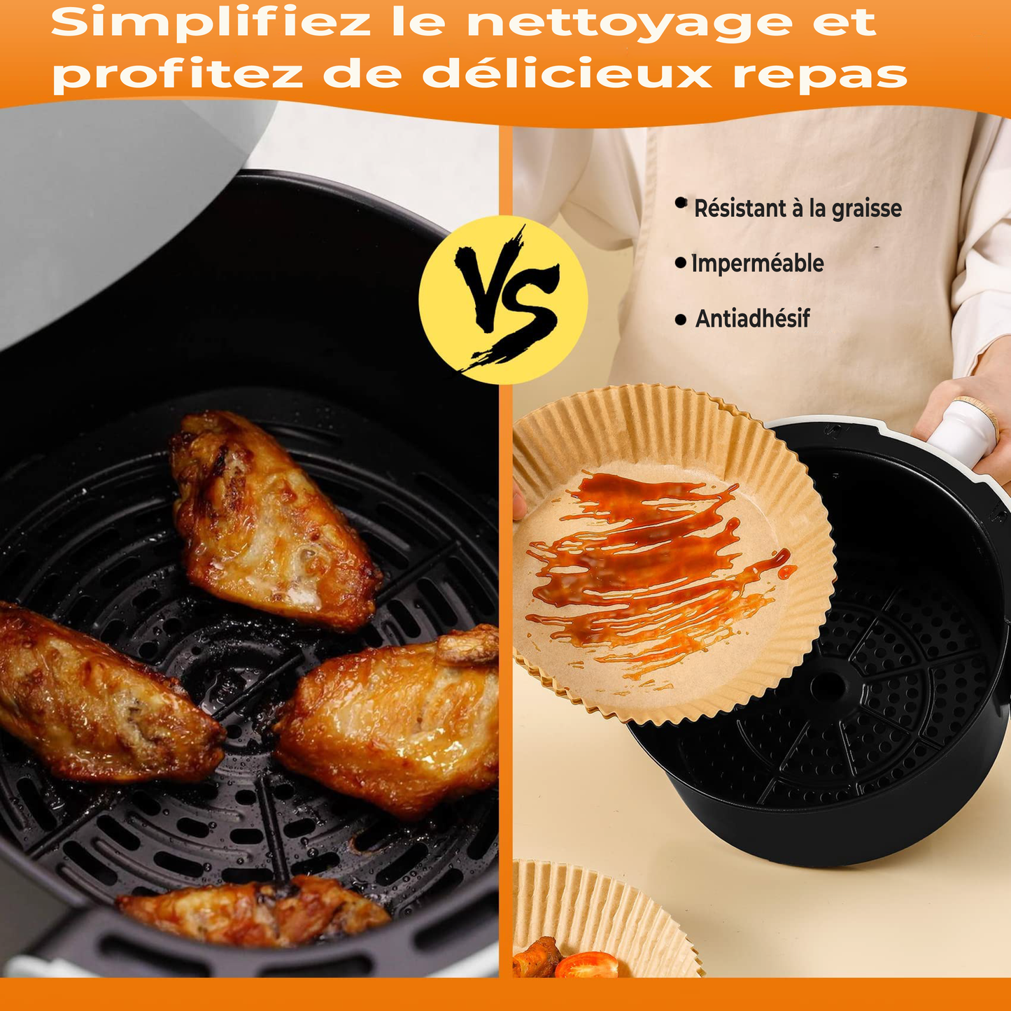 Anti9® – 100 Feuilles de Cuisson 16cm | Papier sulfurisé anti-adhésif pour friteuse à air, four & micro-ondes