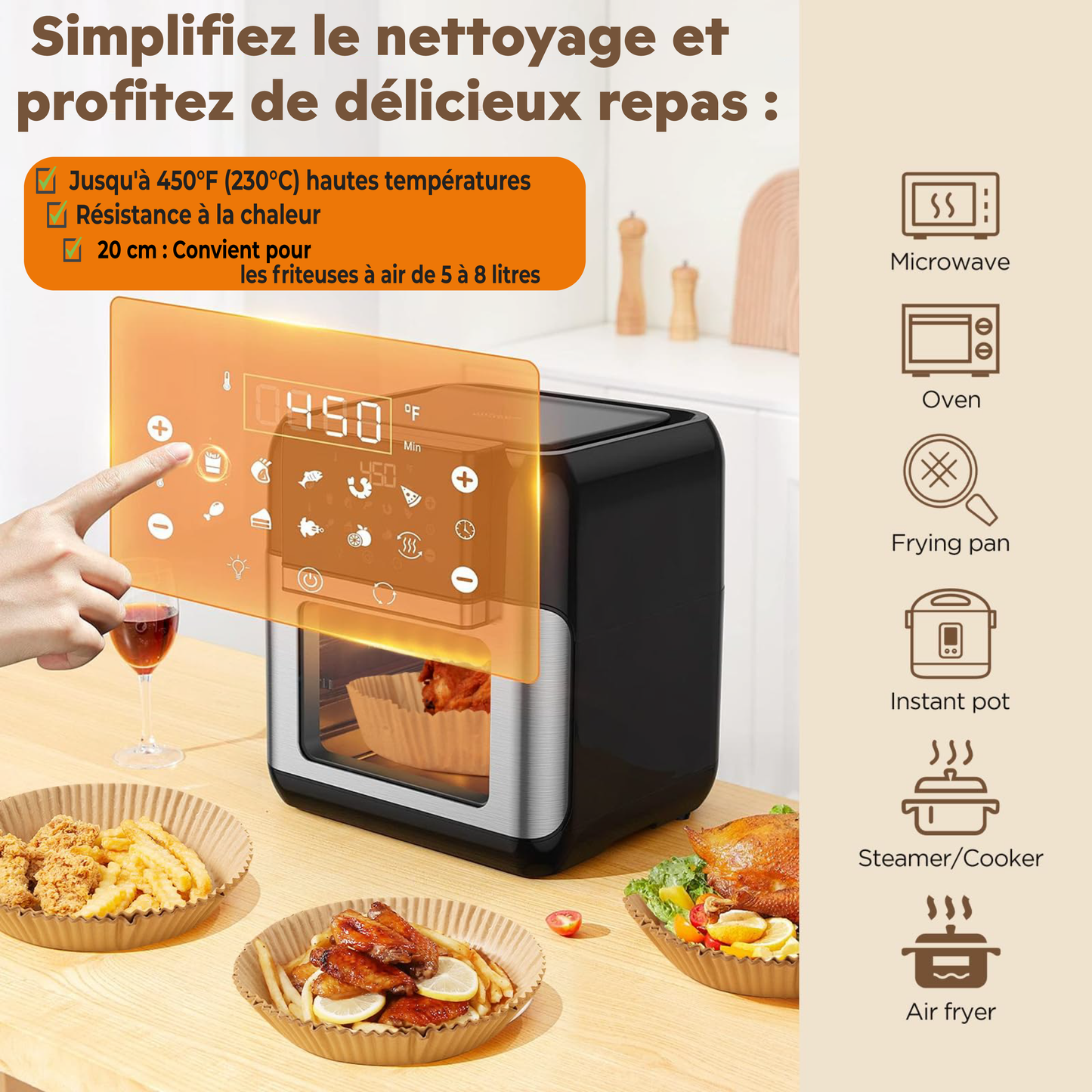 Anti9® – 100 Feuilles de Cuisson 16cm | Papier sulfurisé anti-adhésif pour friteuse à air, four & micro-ondes