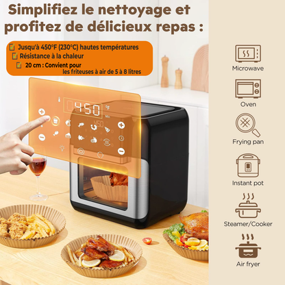 Anti9® – 100 Feuilles de Cuisson 16cm | Papier sulfurisé anti-adhésif pour friteuse à air, four & micro-ondes