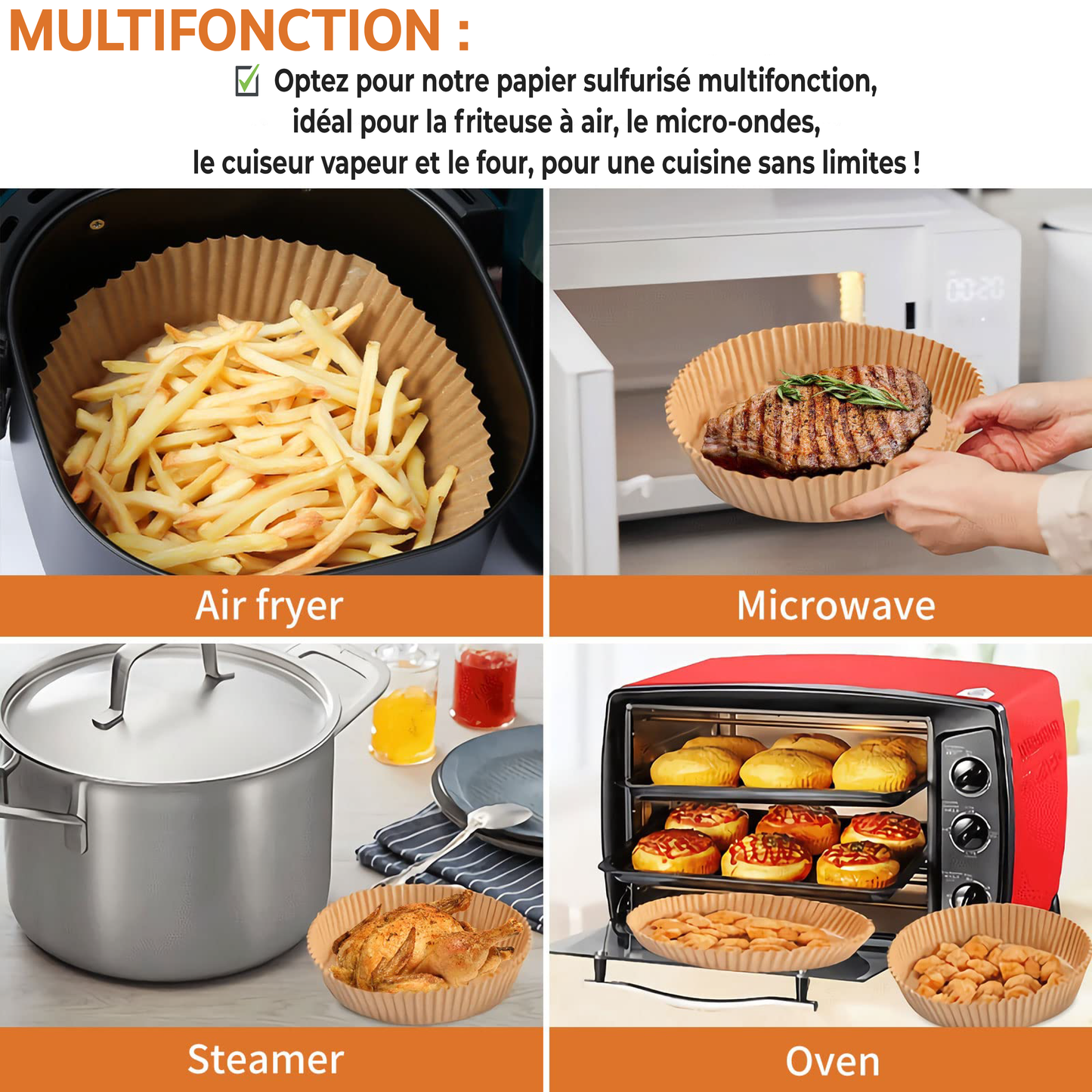 Anti9® – 100 Feuilles de Cuisson 16cm | Papier sulfurisé anti-adhésif pour friteuse à air, four & micro-ondes